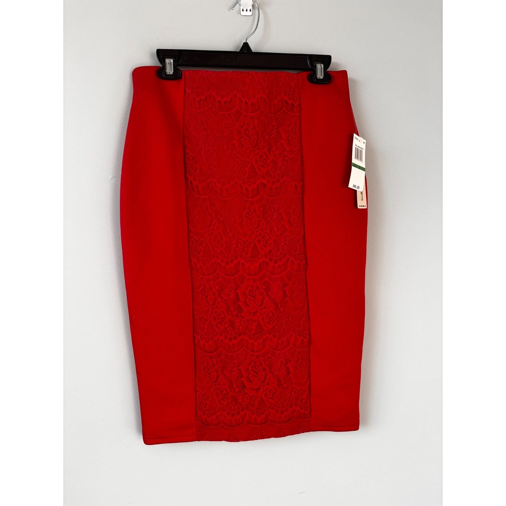 Sequin Hearts Red Lace Pencil Skirt Womens L New with Tags‎